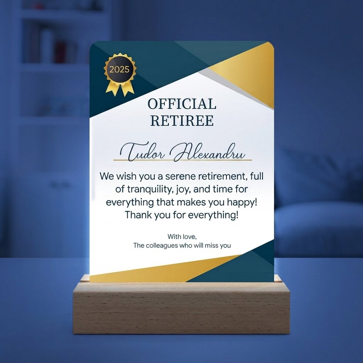 Lampe de veille LED personnalisée avec inscription - Officiellement à la retraite