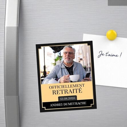 Aimant personnalisé de 10 x 12 cm avec une photo et un message - Départ à la retraite