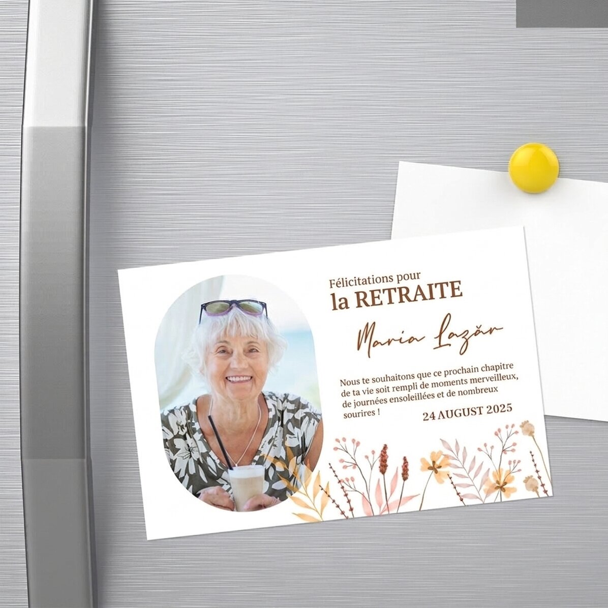 Aimant 15 x 10 cm personnalisé avec une photo et un texte - Départ à la retraite