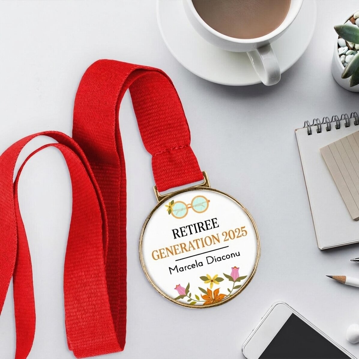 Médaille personnalisée avec inscription - Départ à la retraite