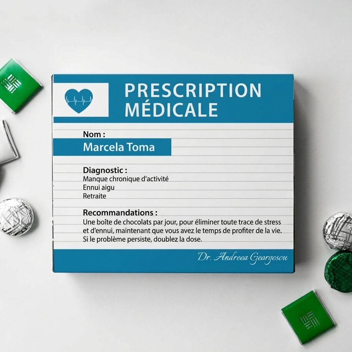 Boîte de bonbons personnalisée avec un message - Ordonnance médicale