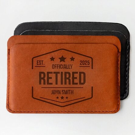 Portefeuille en cuir personnalisé avec un message - Retraité
