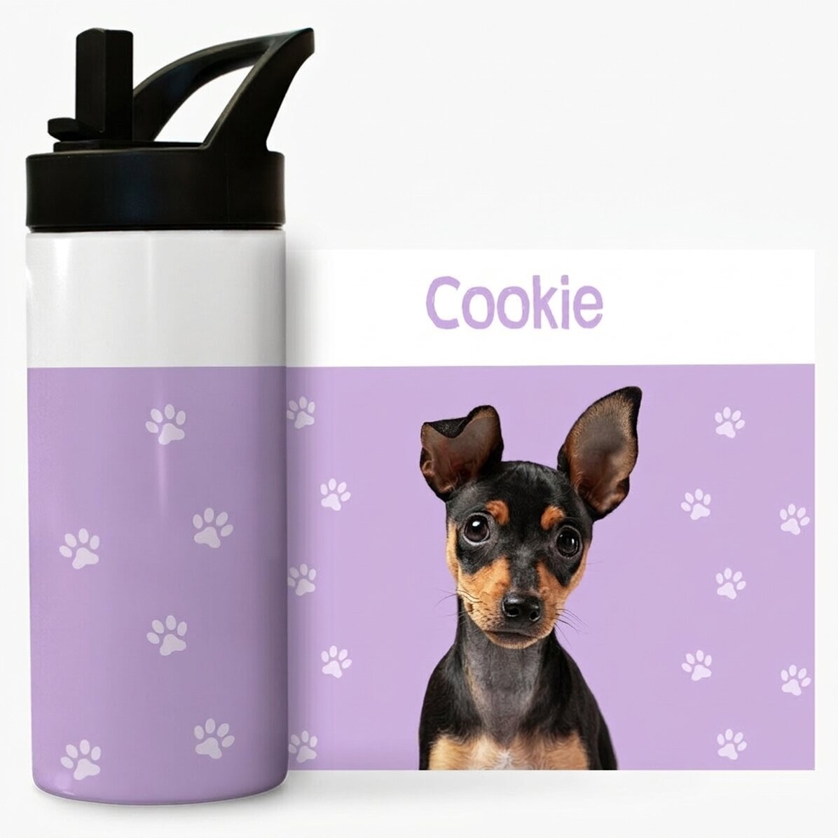 Thermos avec poignée et paille, personnalisé avec un texte - Ton animal de compagnie