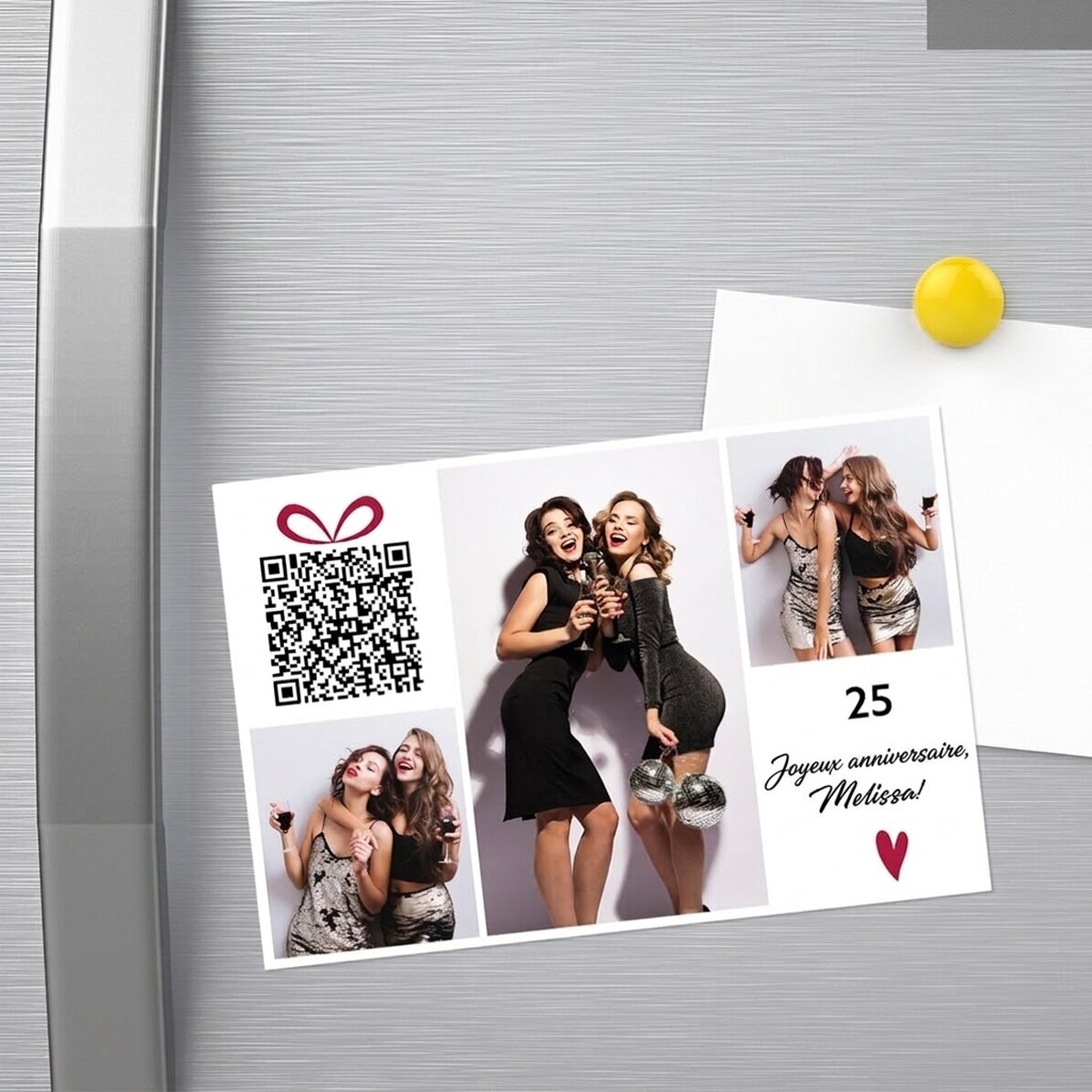 Aimant personnalisé de 15 x 10 cm avec texte, photos et code QR - Joyeux anniversaire !