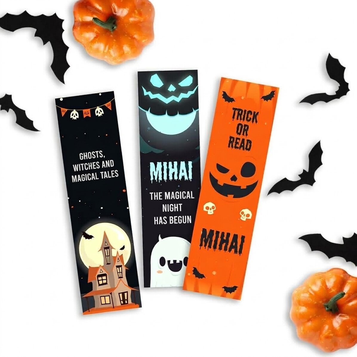 Lot de 3 marque-pages personnalisés avec texte - Trick or read