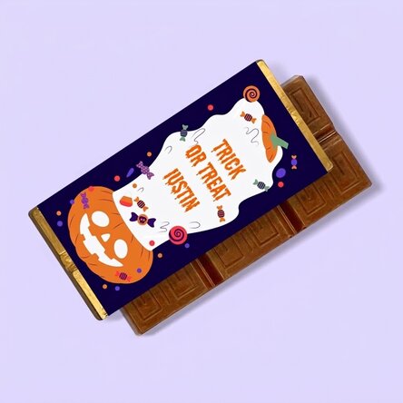 Mini-tablette de chocolat personnalisée avec le texte « Trick or treat »