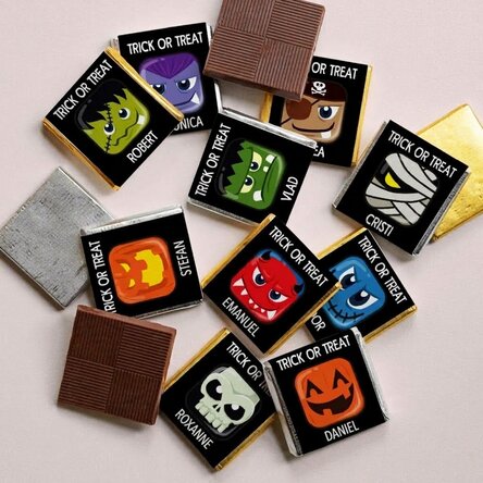Lot de 10 mini-chocolats personnalisés avec le texte « Trick or Treat »