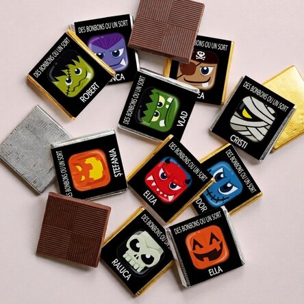 Lot de 10 mini-chocolats personnalisés avec le texte « Trick or Treat »