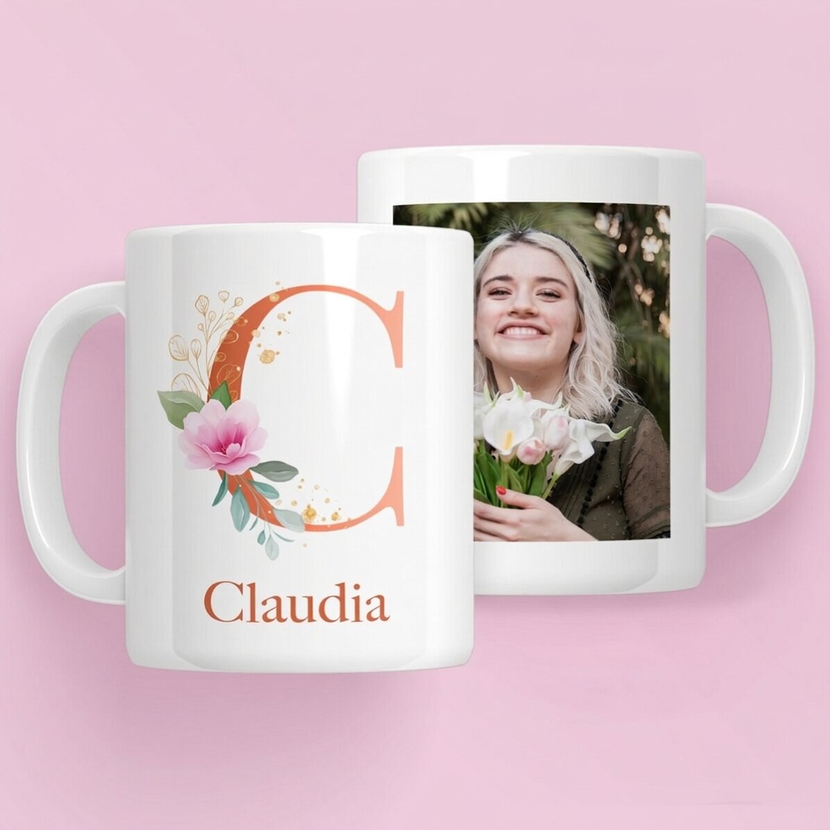 Tasse personnalisée avec une initiale, un prénom et une photo
