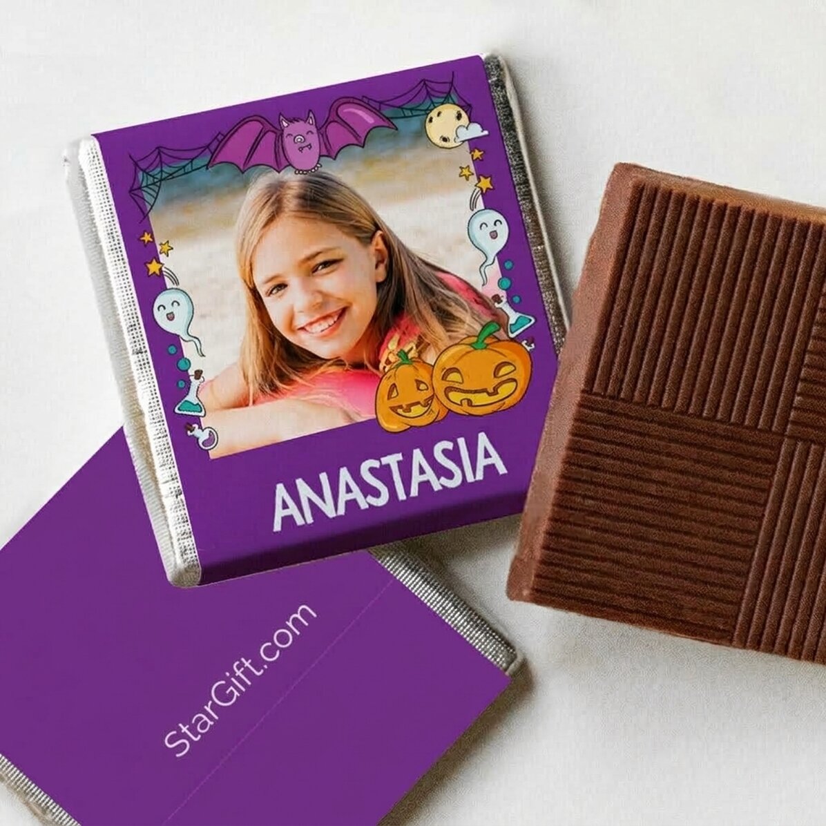 Mini-chocolat personnalisé avec un nom et une photo - Halloween