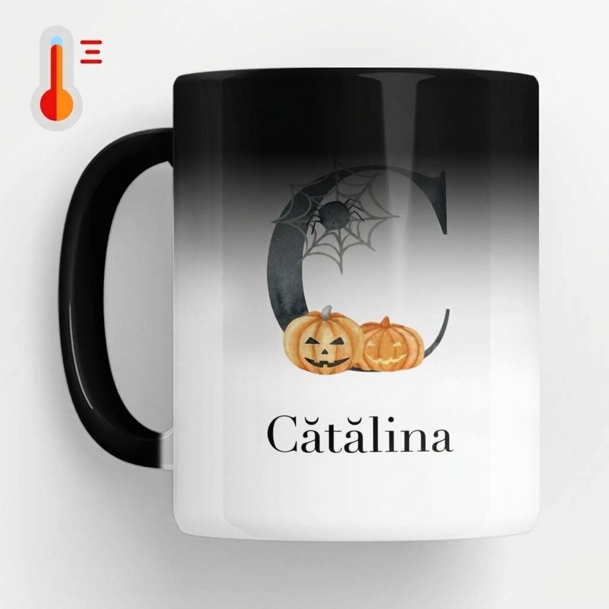 Tasse thermosensible personnalisée avec une initiale et un prénom - Halloween