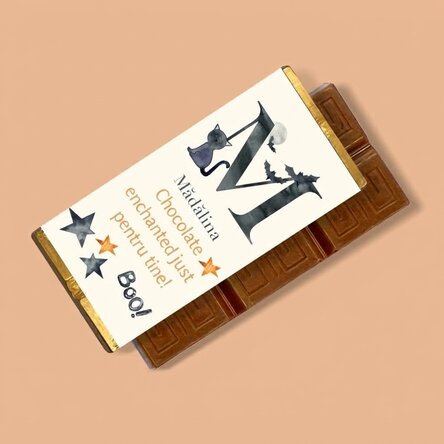 Mini-tablette de chocolat personnalisée avec un texte et une initiale - Halloween
