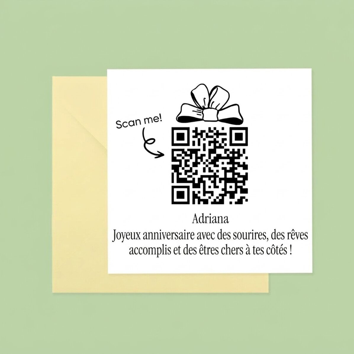 Carte carrée personnalisée avec message et code QR - Joyeux anniversaire !
