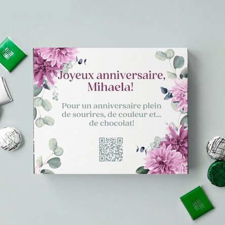 Boîte de bonbons personnalisée avec message et code QR - Fleurs