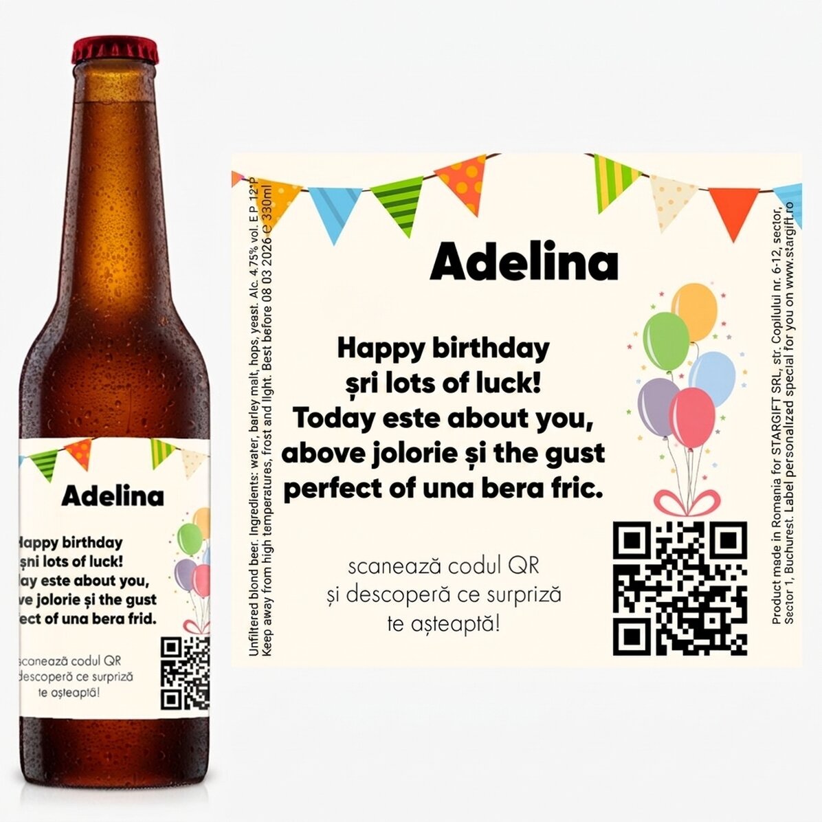Bière personnalisée avec texte et code QR - Anniversaire