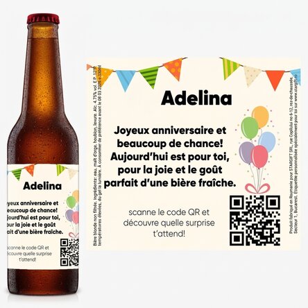 Bière personnalisée avec texte et code QR - Anniversaire