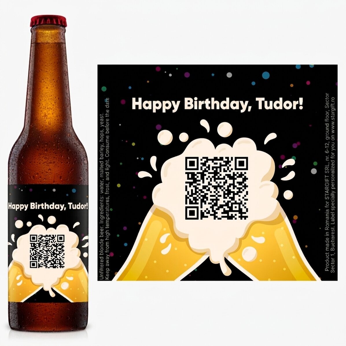 Bière personnalisée avec un texte et un code QR - Joyeux anniversaire !