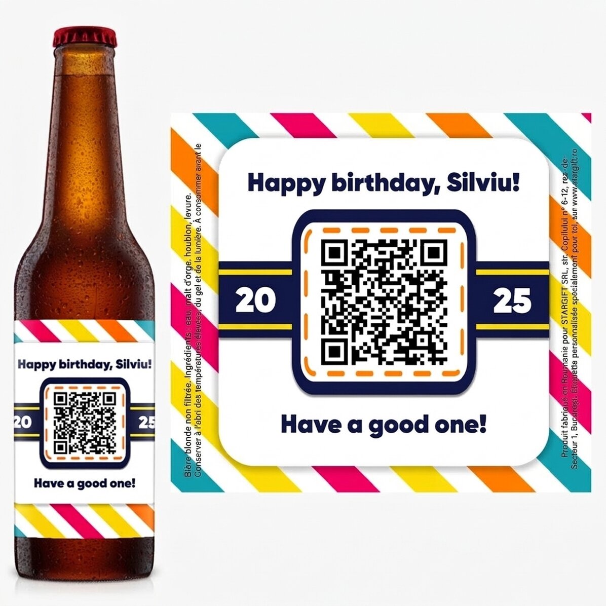 Bière personnalisée avec un texte et un code QR - Joyeux anniversaire