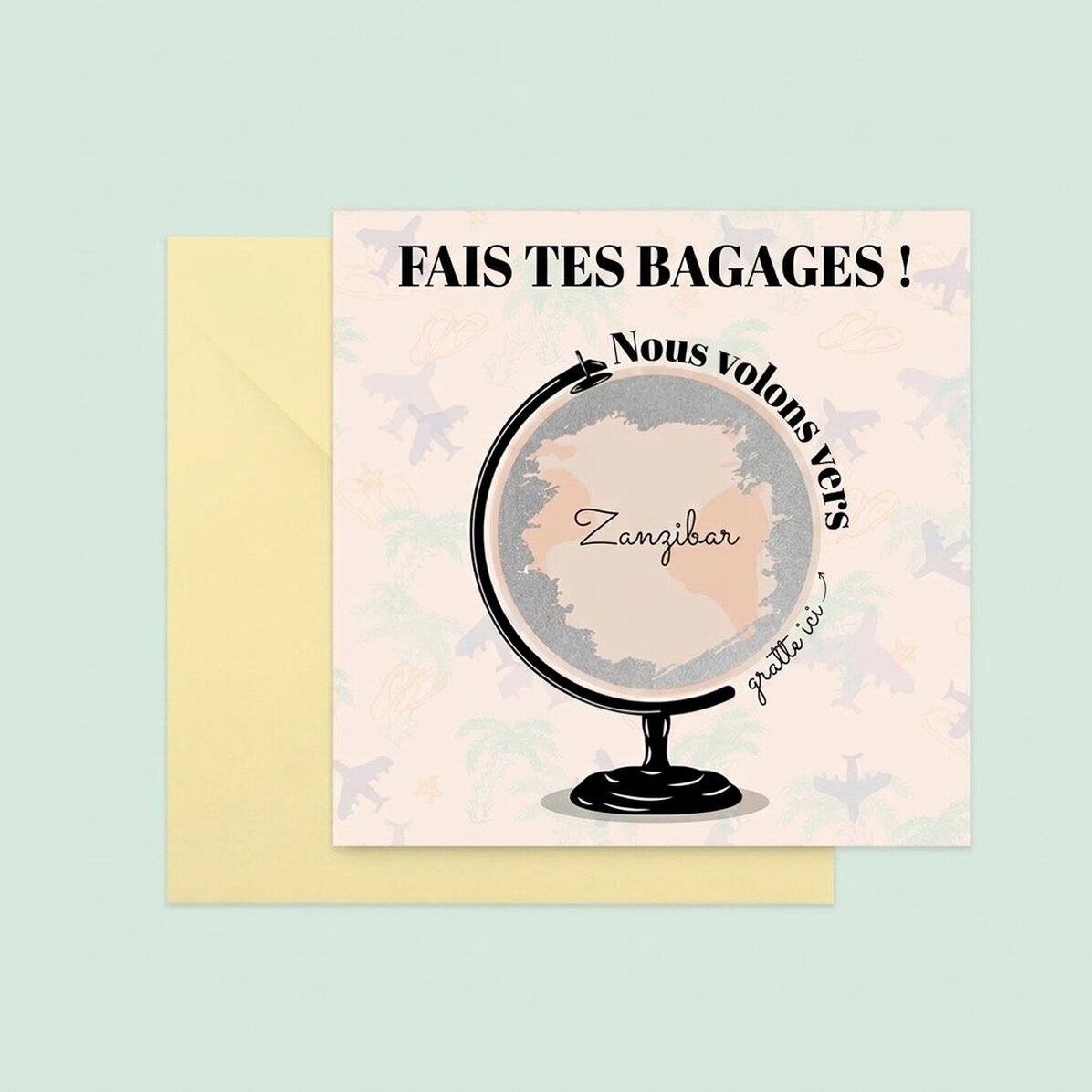 Carte à gratter personnalisée avec message - Globe terrestre
