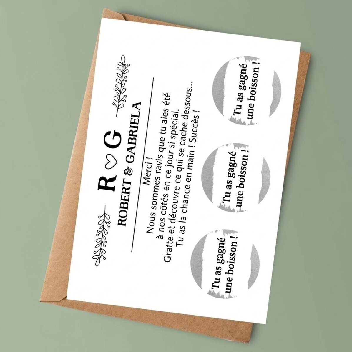Carte à gratter personnalisée avec texte - Mariage