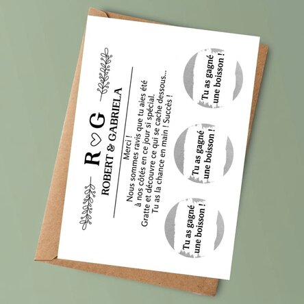 Carte à gratter personnalisée avec texte - Mariage