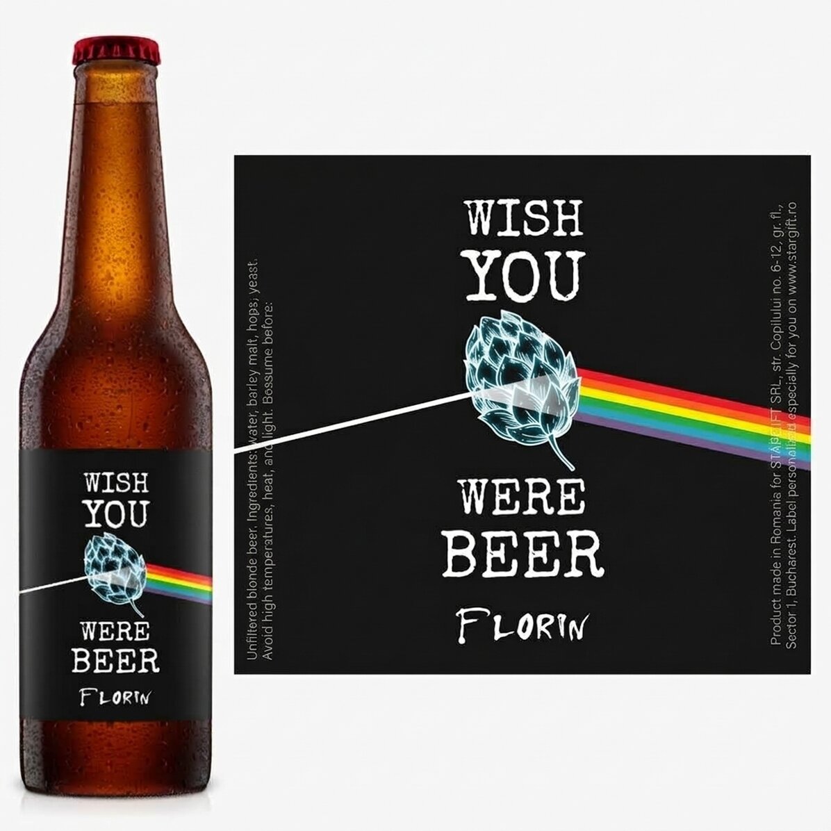 Bière personnalisée avec un message - « Wish you were beer »