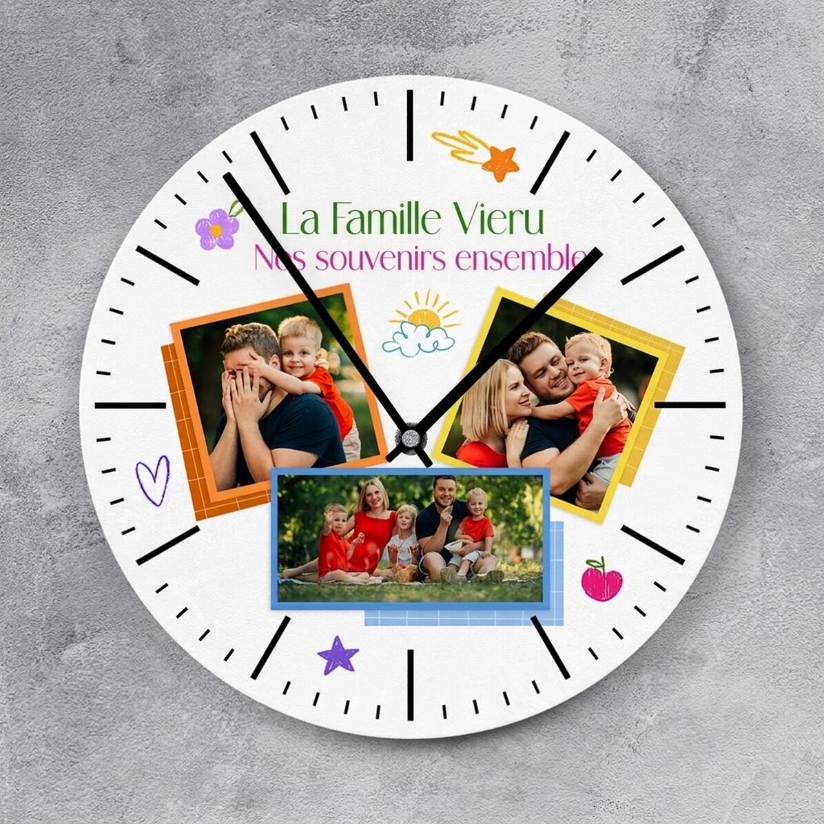 Montre personnalisée avec 3 photos et un texte - Couleurs