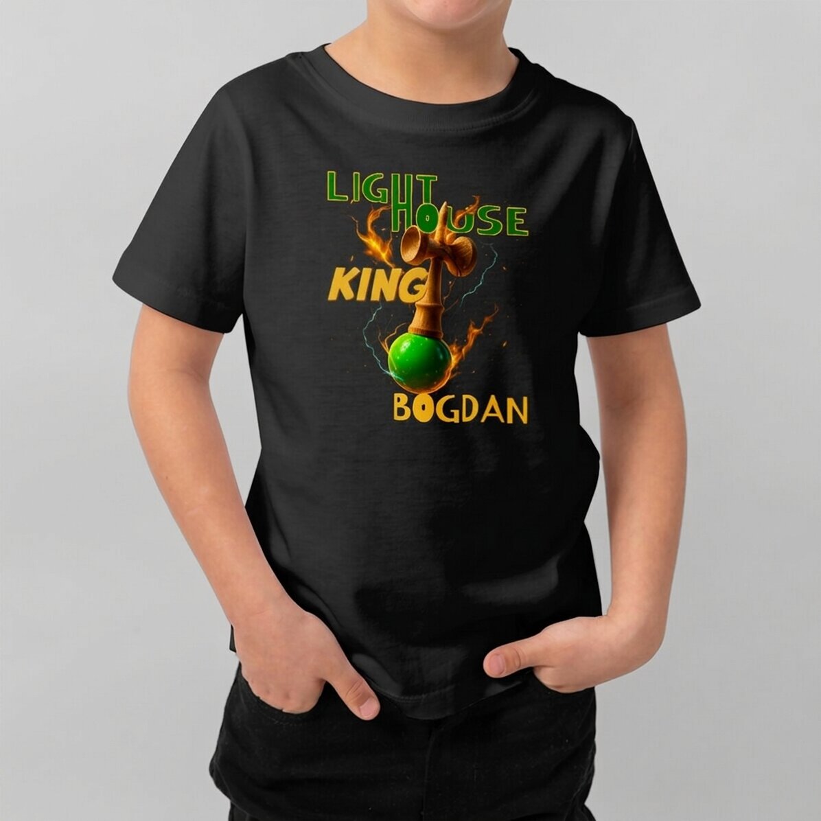 T-shirt en coton pour enfants personnalisé avec un texte - Lighthouse King