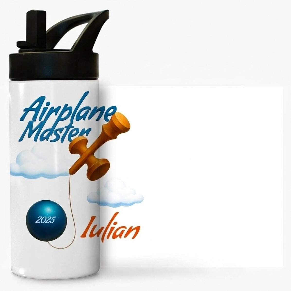 Thermos avec poignée et paille, personnalisé avec le prénom de l