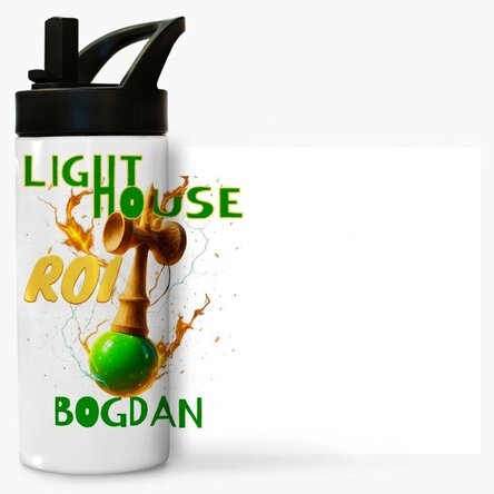 Thermos avec poignée et paille, personnalisé avec le prénom de l'enfant - Lighthouse King