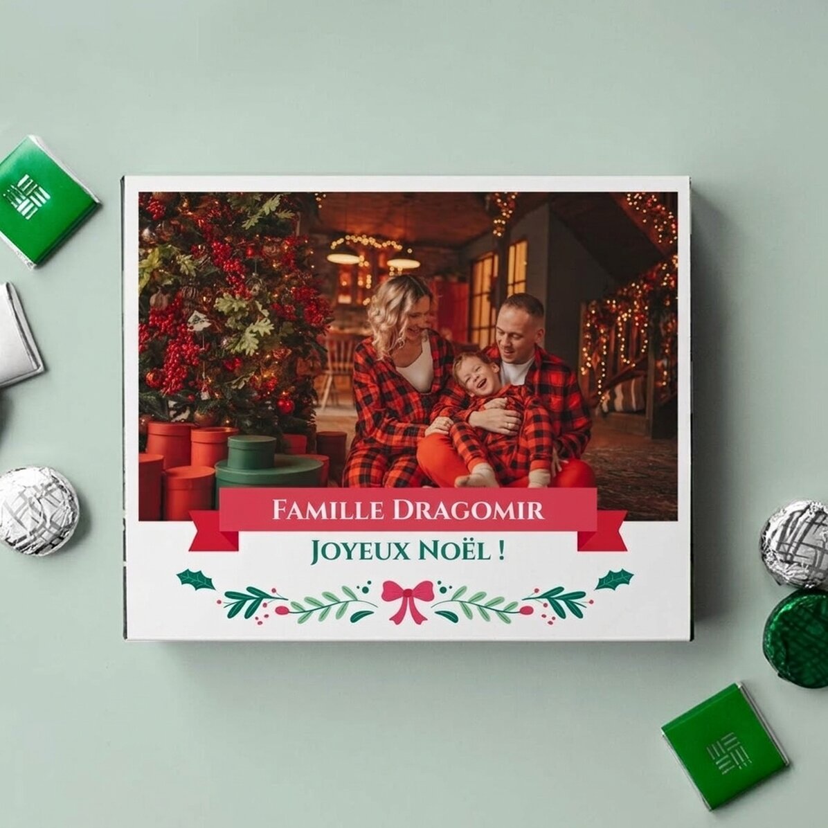 Boîte de bonbons personnalisée avec une photo et un texte - Joyeux Noël !