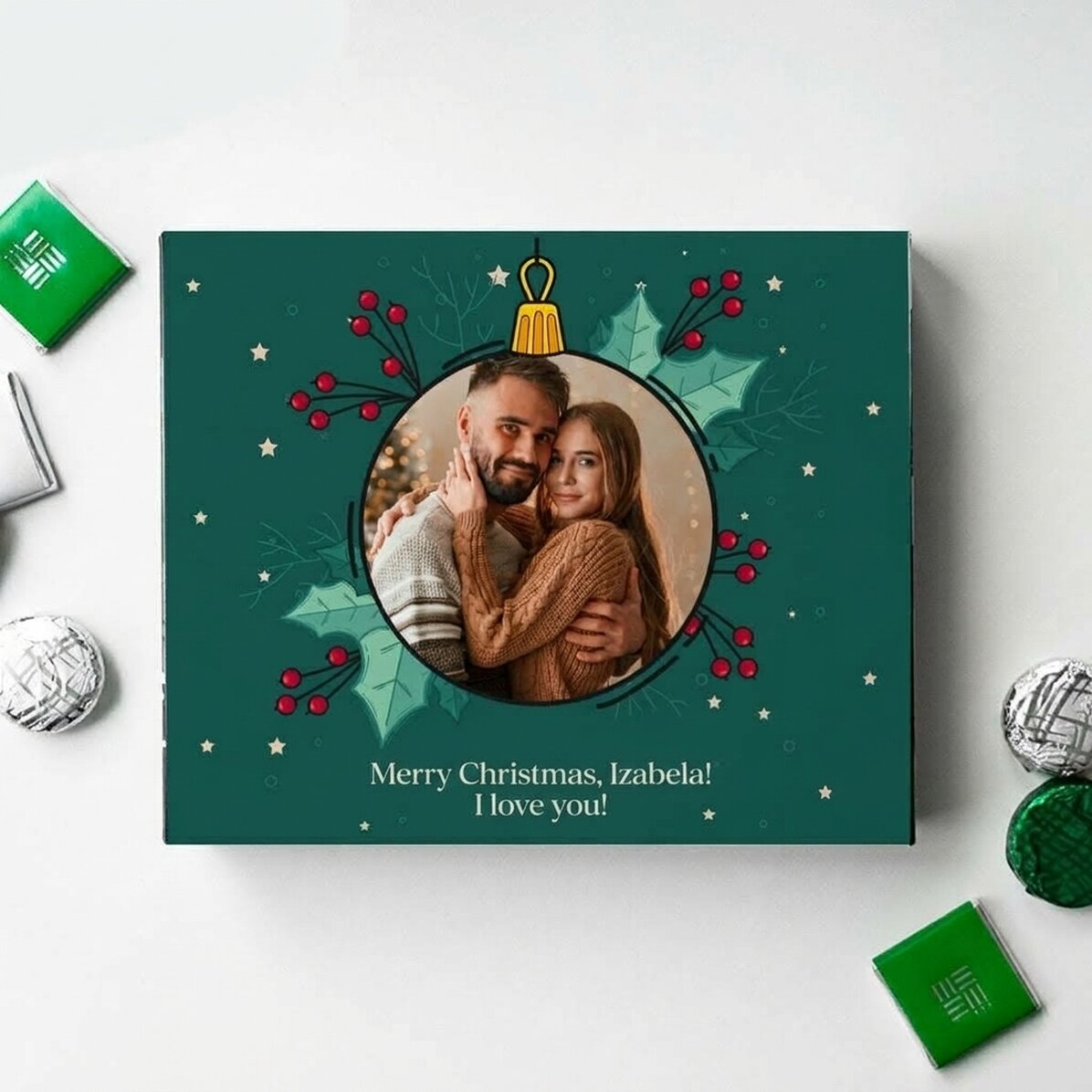 Boîte de bonbons personnalisée avec une photo et un texte - Noël