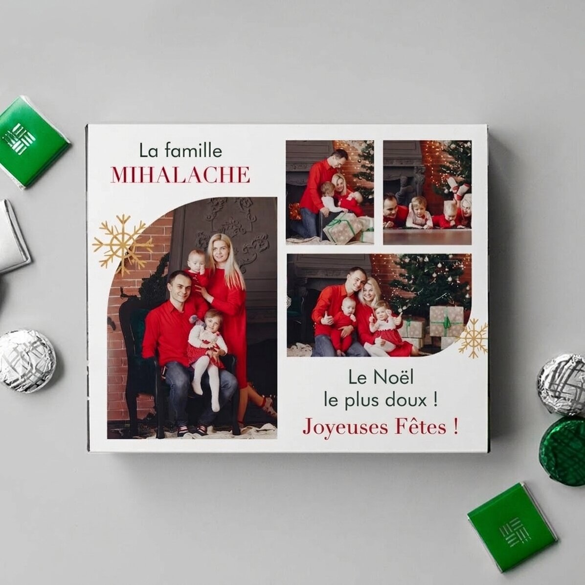 Boîte de bonbons personnalisée avec 4 photos et un texte - Noël