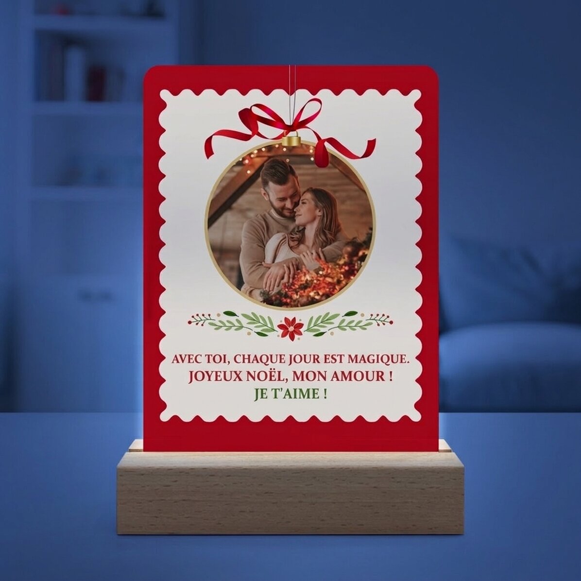 Lampe de veille LED personnalisée avec photo et message - Globe