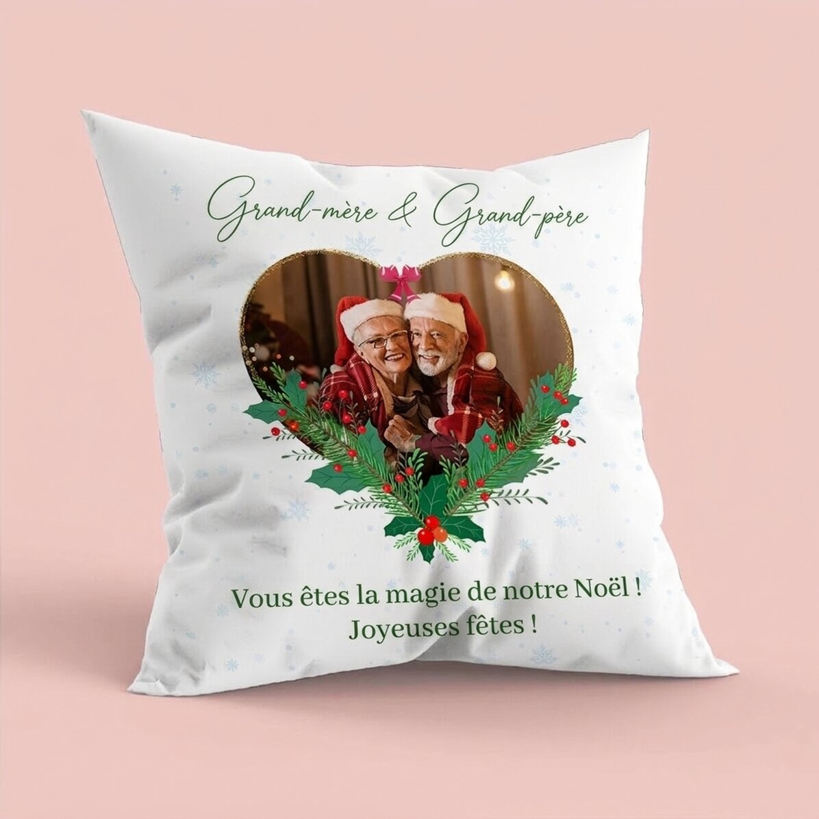 Coussin personnalisé avec une photo et un message - La magie de Noël