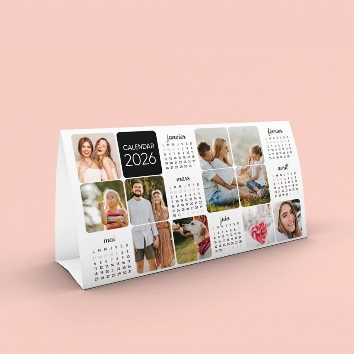 Agenda de bureau 2026 personnalisé avec des photos