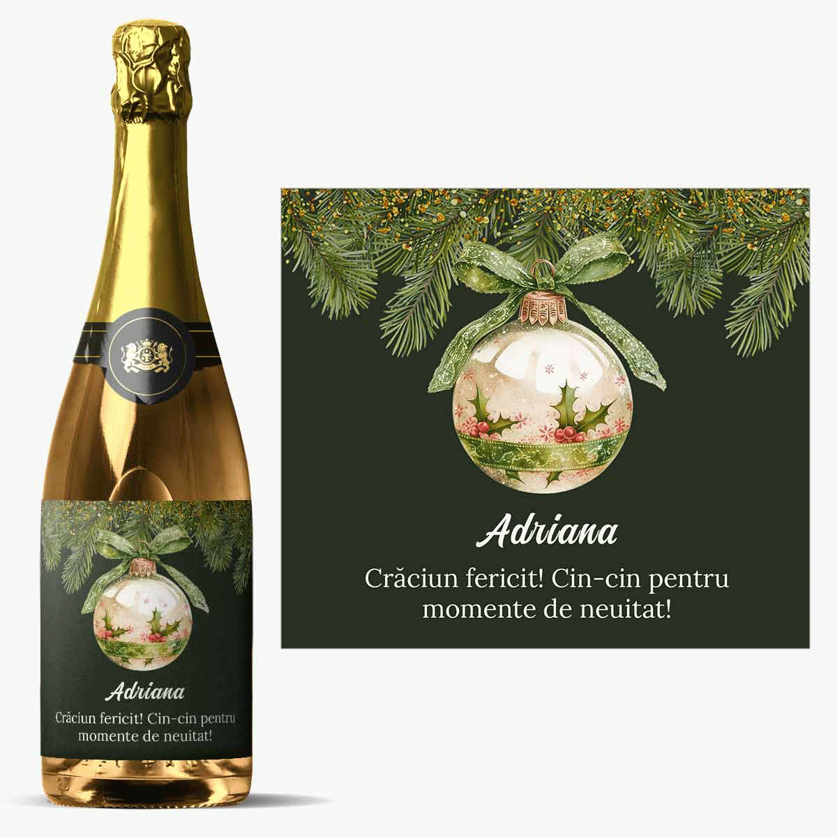 Vin mousseux personnalisé avec un message - Boule de Noël