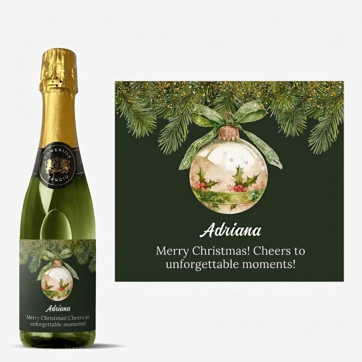 Bouteille moyenne de vin mousseux personnalisée avec un texte - Boule de Noël