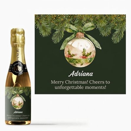Mini-bouteille de vin mousseux personnalisée avec un message - Boule de Noël