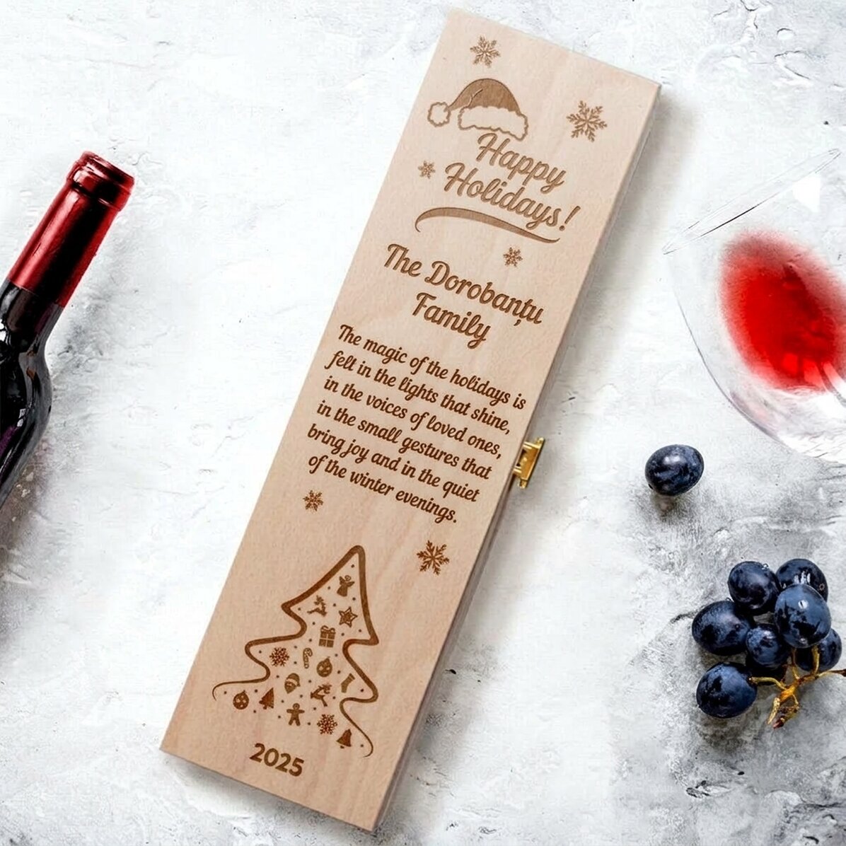 Caisse de vin personnalisée avec un message - Joyeuses fêtes !