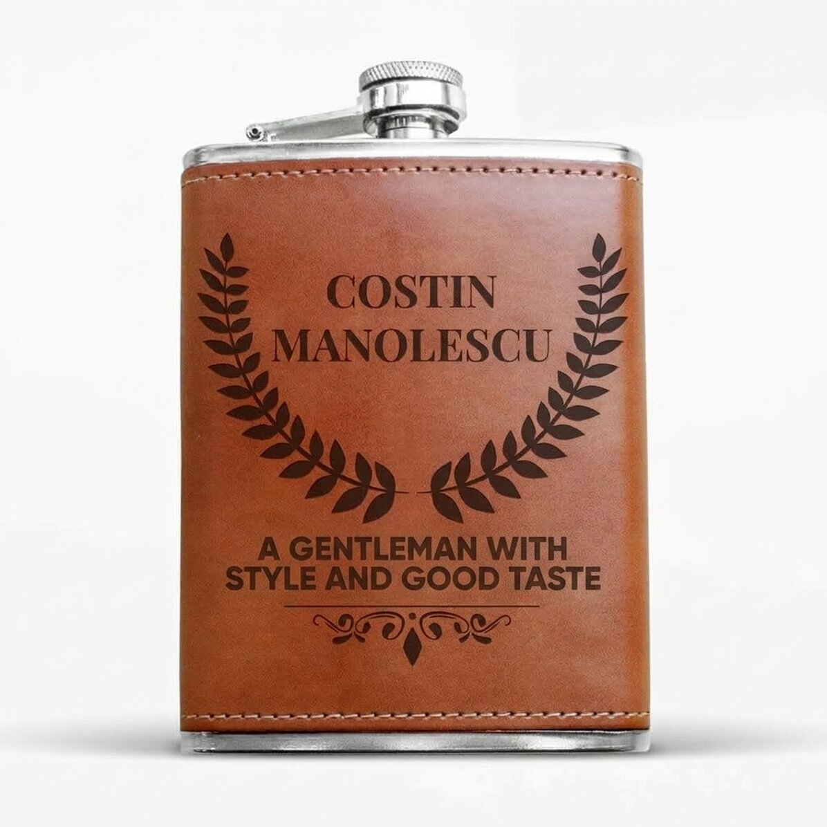 Flacon de poche personnalisé recouvert de cuir - Gentleman