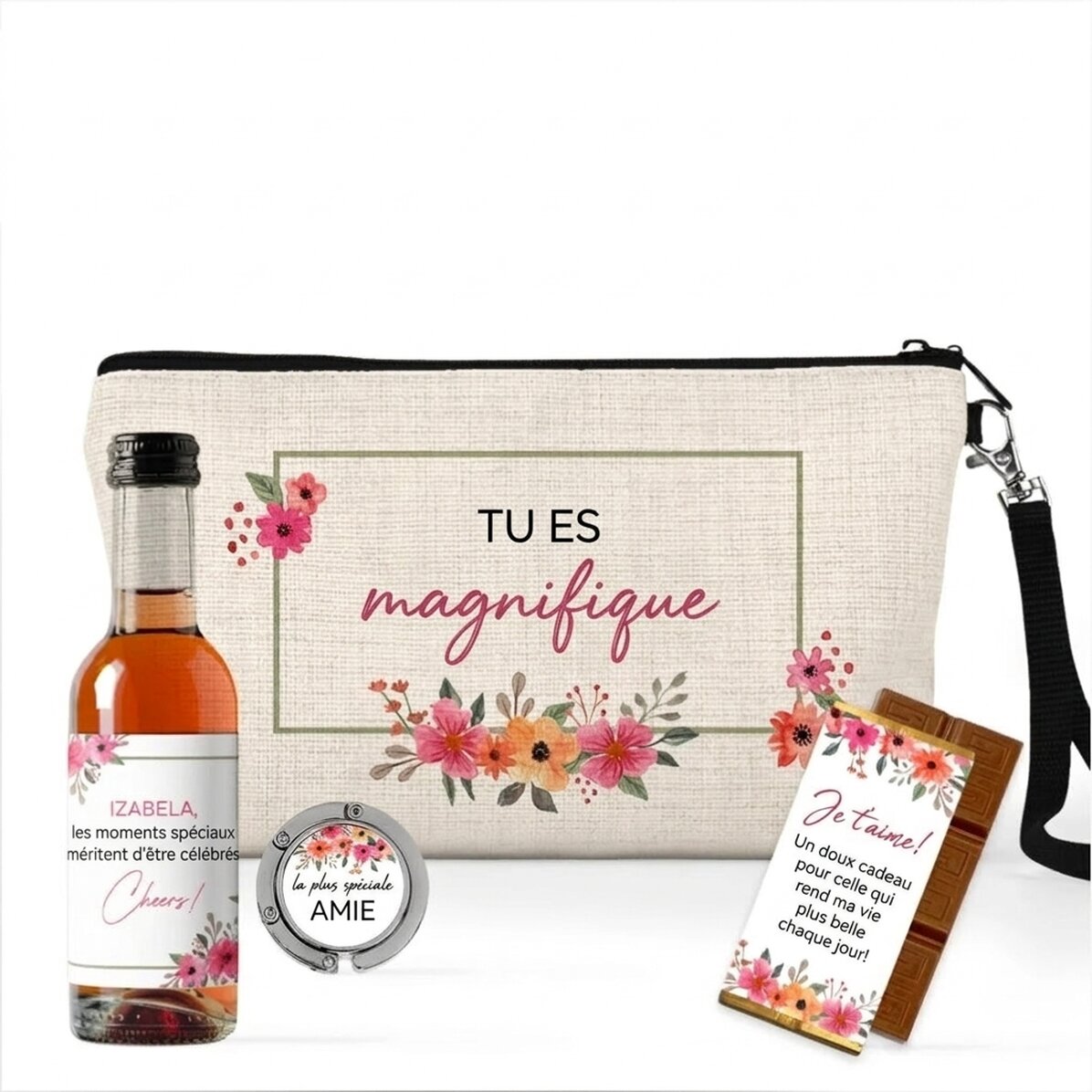 Coffret cadeau avec une mini-bouteille de vin personnalisée pour elle