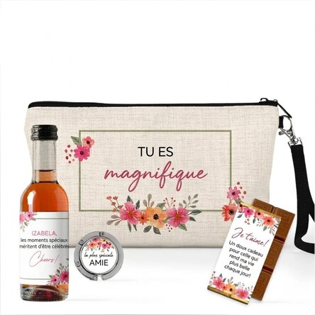 Coffret cadeau avec une mini-bouteille de vin personnalisée pour elle
