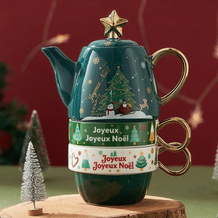 Coffret cadeau de Noël comprenant 2 tasses et une théière