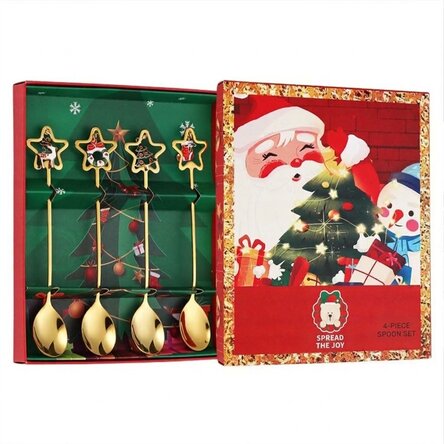 Gift set of 4 golden Christmas spoons