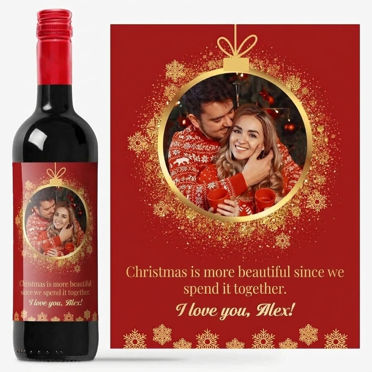 Vin personnalisé avec photo et texte - Noël