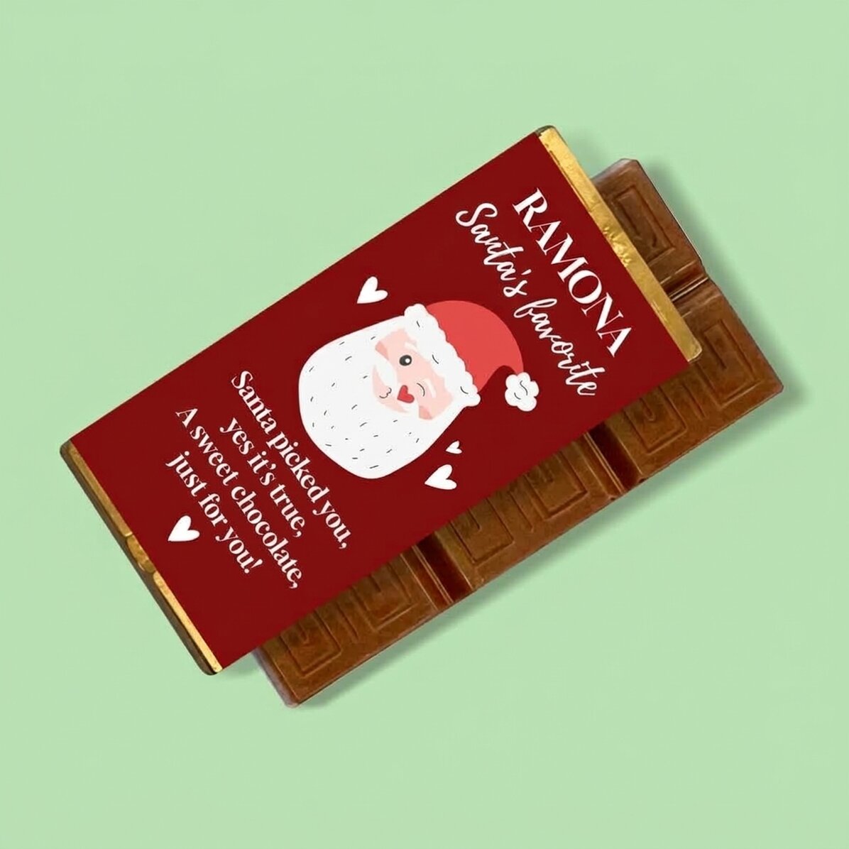 Mini-tablette de chocolat personnalisée avec un message - « La préférée du Père Noël »