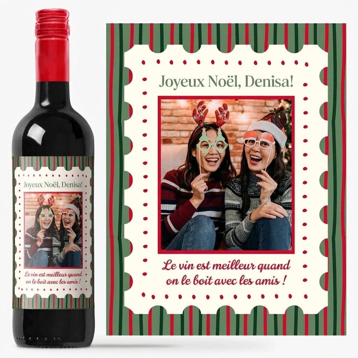 Vin personnalisé avec photo et message - Noël