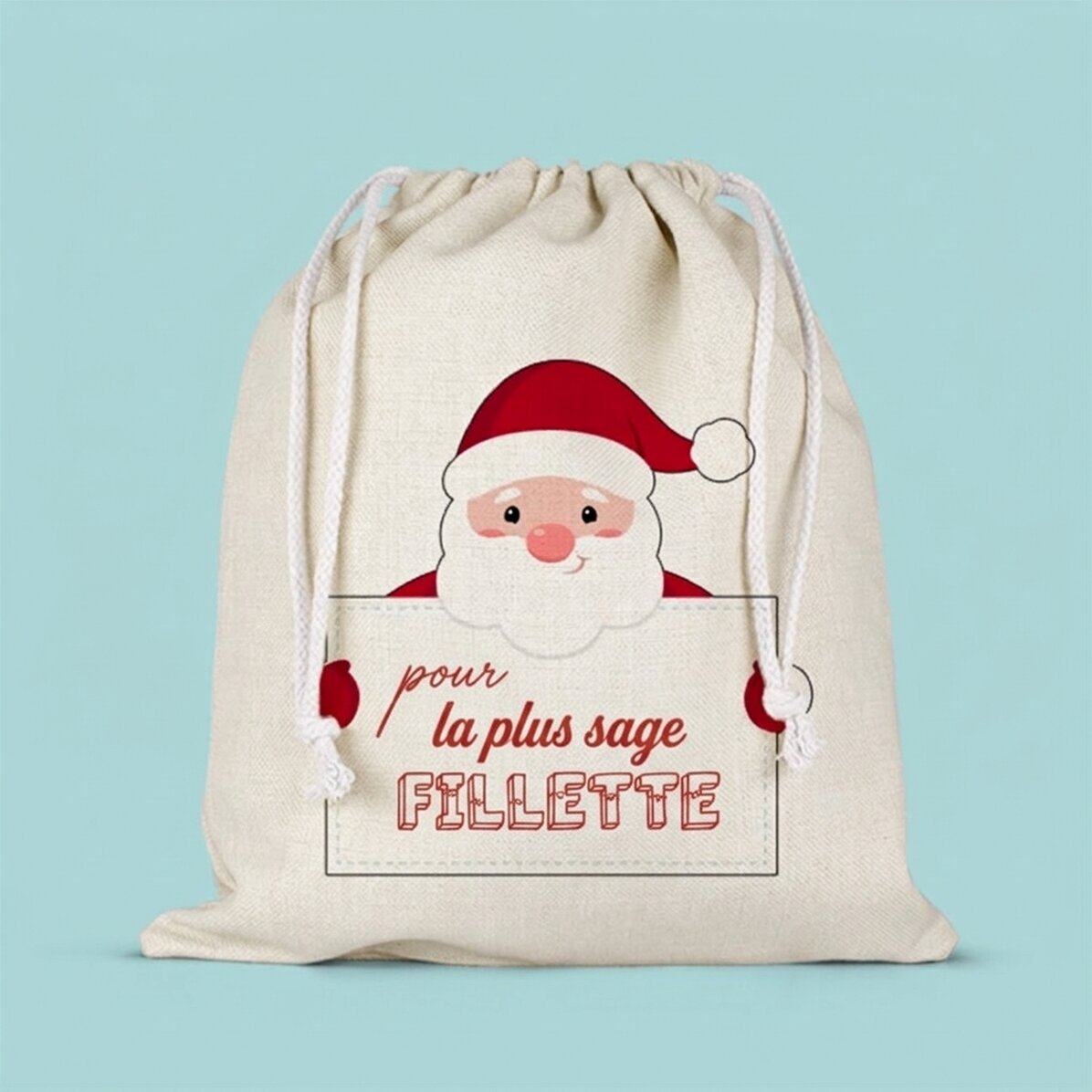 Petit sac cadeau moyen personnalisé avec un message - De la part du Père Noël