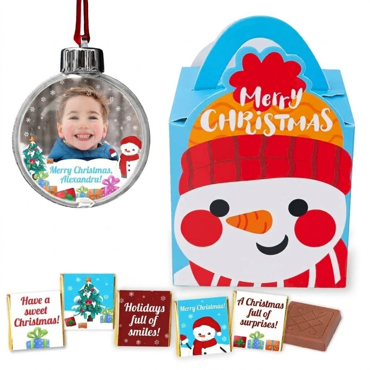 Coffret cadeau avec boule à neige personnalisée - Bonhomme de neige
